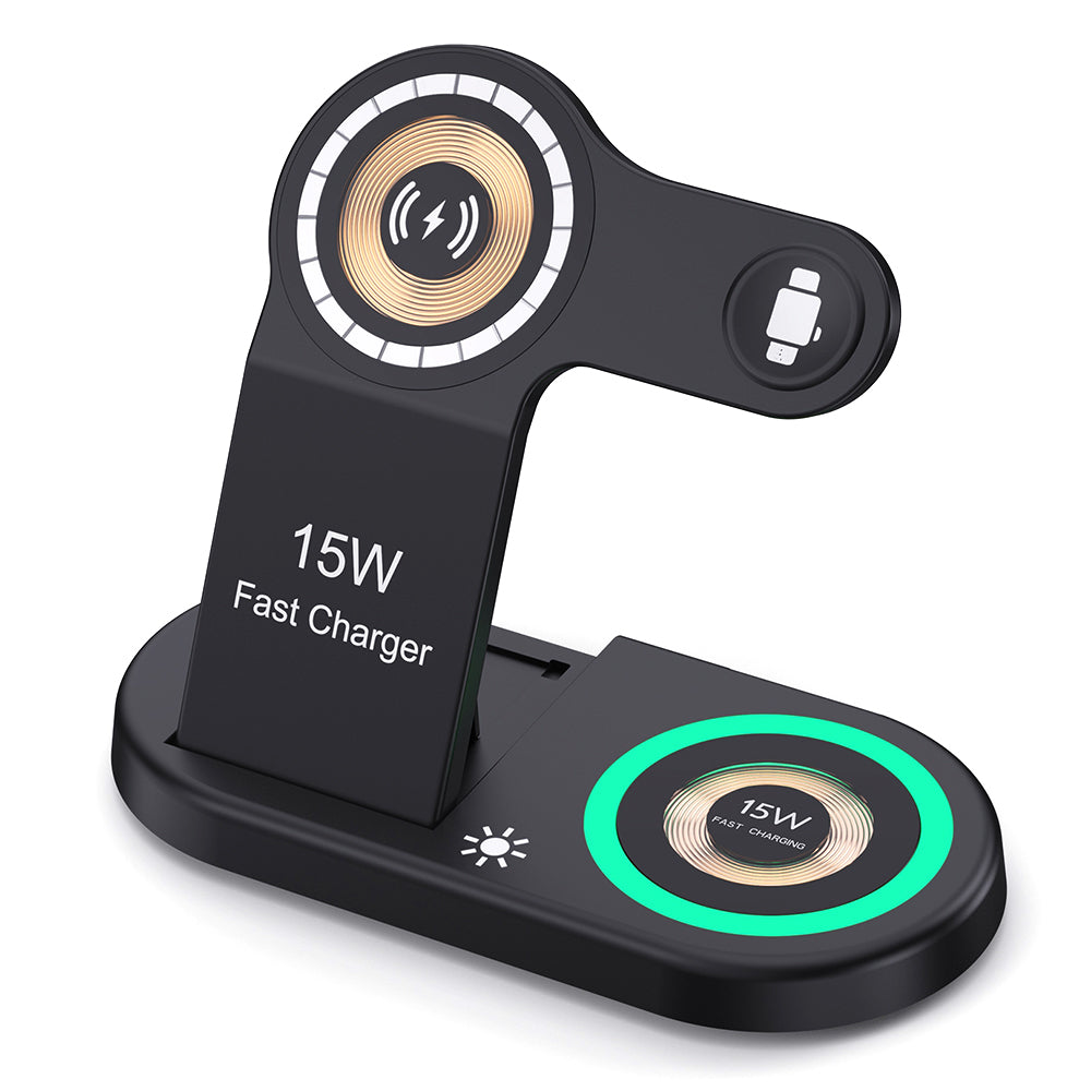 H50 Foldable Magnetic Wireless Charger for iPhone 12-15 Series / iWatch / AirPods Charging Dock with Ambient Light H50 Foldable Magnetic Wireless Charger for iPhone 12-15 Series / iWatch / AirPods Charging Dock with Ambient Light
